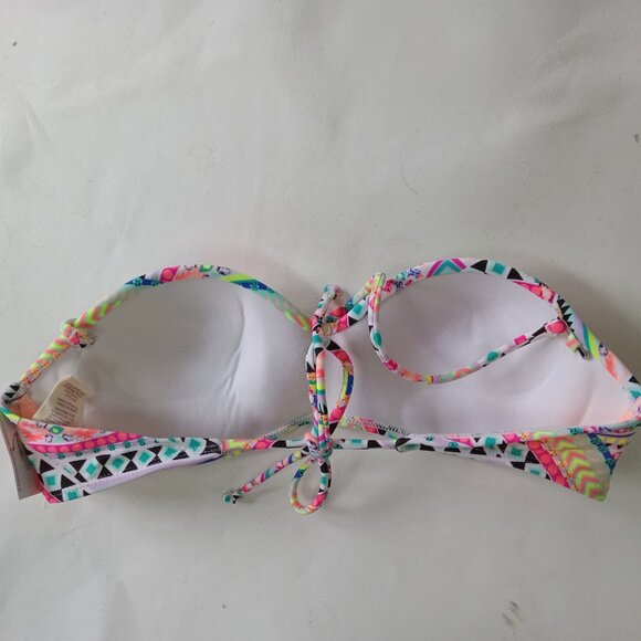 Op Swim Size 7-9 Medium Bikini Top Bandeau Striped String Halter Beach Neon - Picture 11 of 16